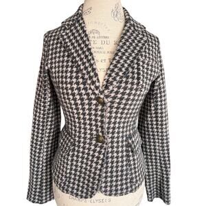 Sand Pink Label Houndstooth 100% Wool Blazer, XS, Elbow Patches